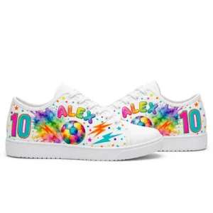 Vintage Soccer Print Sneakers – Retro Ball Pattern Low Top Shoes